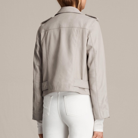 All Saints Light Taupe Leather Moto Jacket - Picture 3 of 8